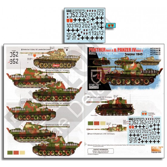 1/35 9. Pz.Rgt. 25. Pz.Div. Panthers & Panzer IVs Jnojmo 1945 Marking Decals 1/35 9. Pz.Rgt. 25. Pz.Div. Panthers & Panzer IVs Jnojmo 1945 Marking Decals